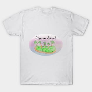 Cayman Islands watercolor Island travel, beach, sea and palm trees. Holidays and vacation, summer and relaxation T-Shirt